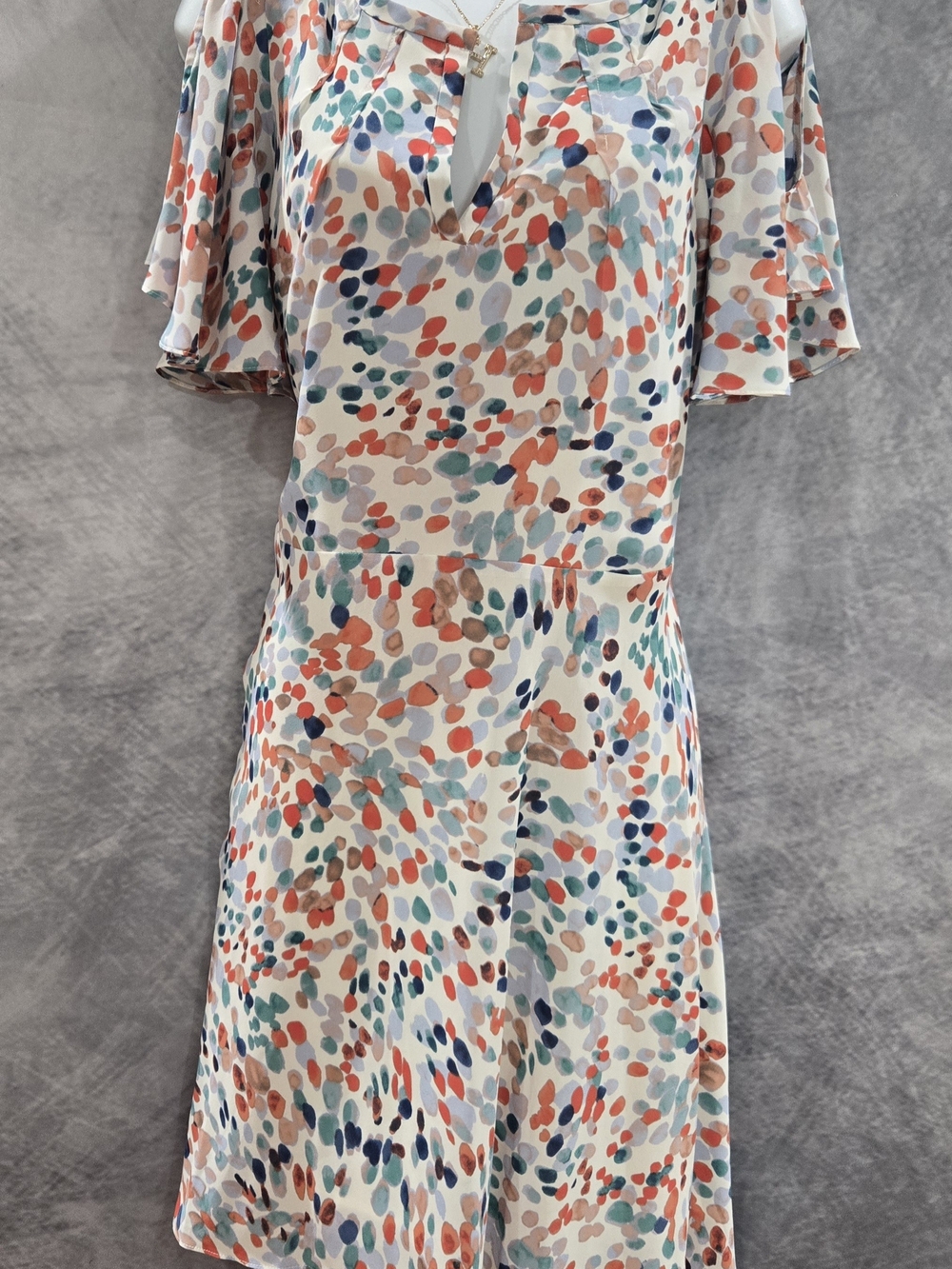 Maeve White Multicolor Confetti Dot Flutter-Sleeve Dress
